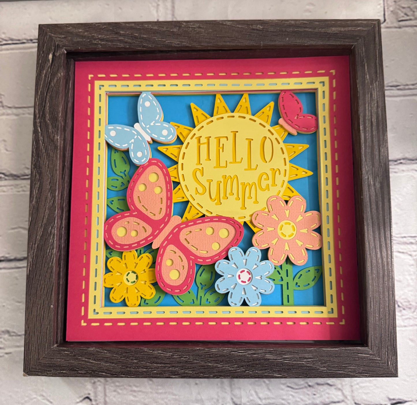 Hello summer 3D paper art in a shadowbox