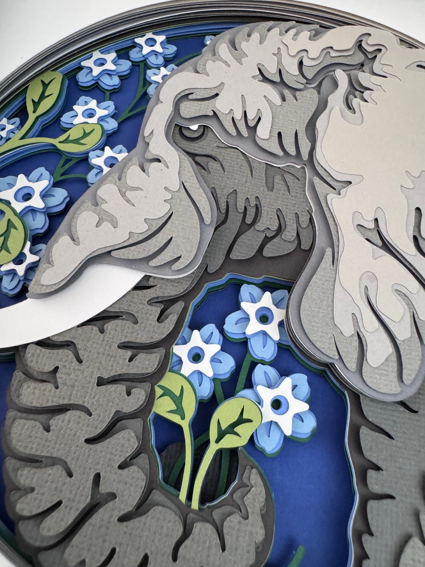 Elephant 3D paper art in a shadowbox