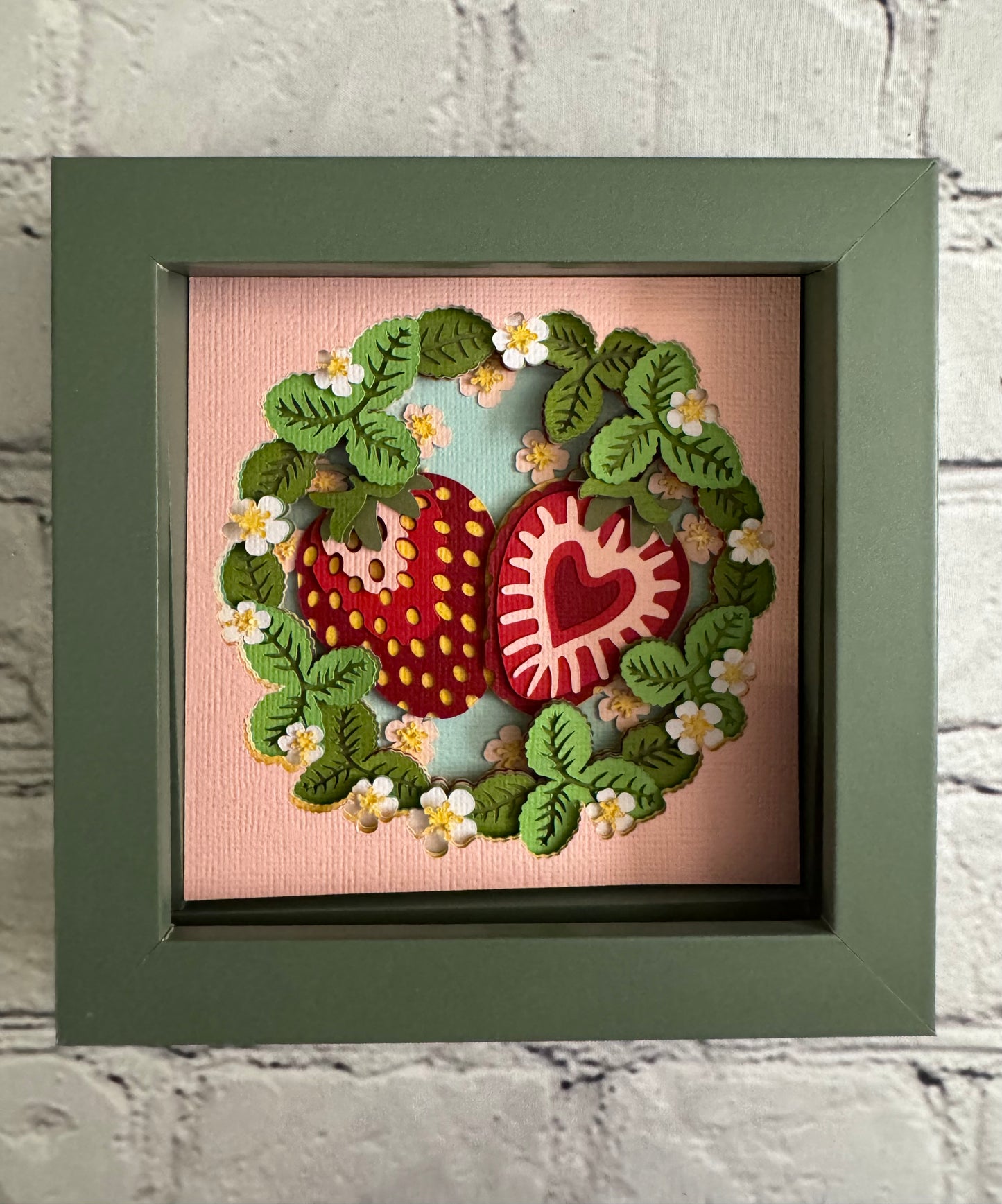 Sliced strawberries mini 3D paper art in a shadowbox
