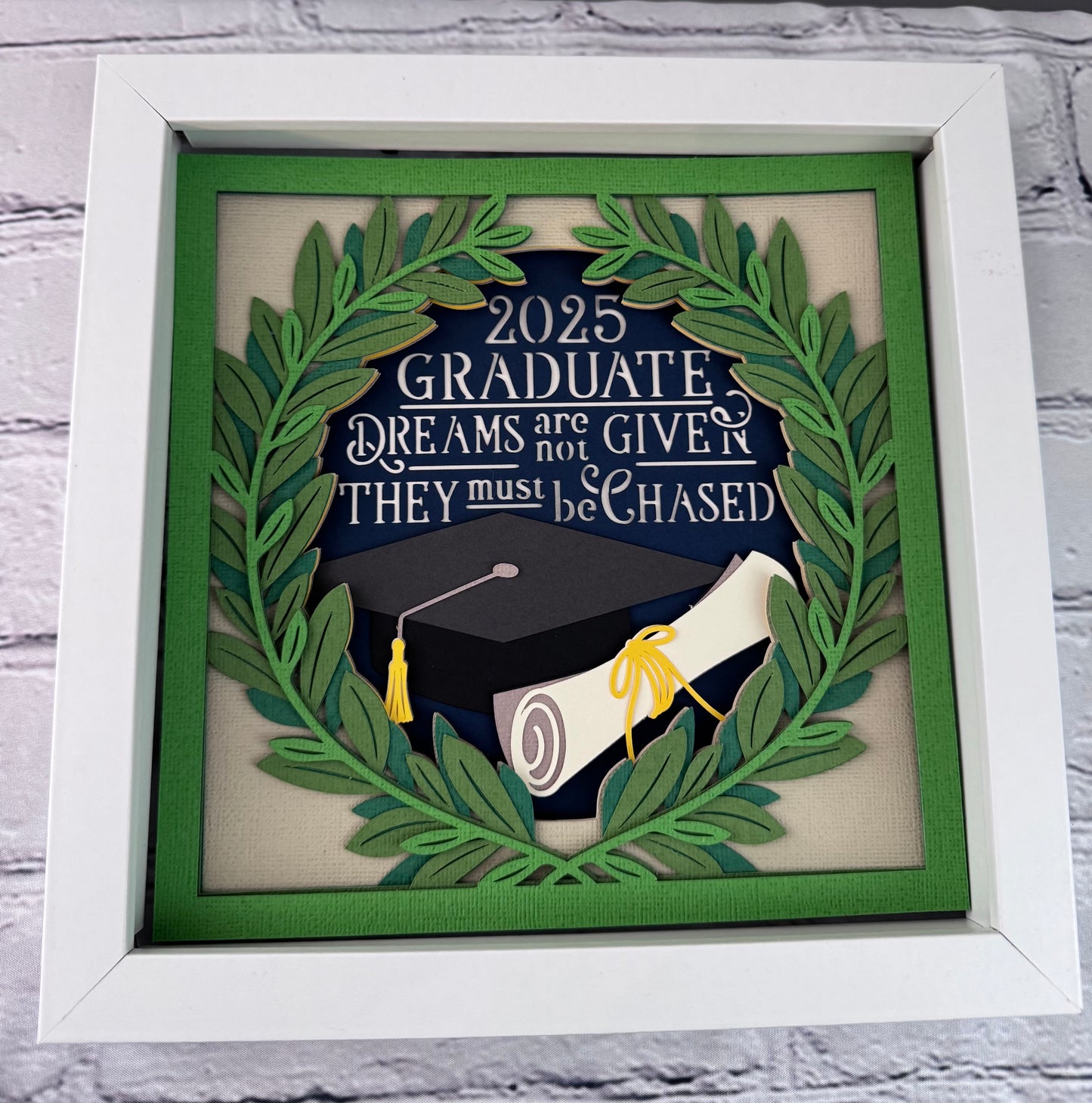 Graduation 3D paper art in a shadowbox