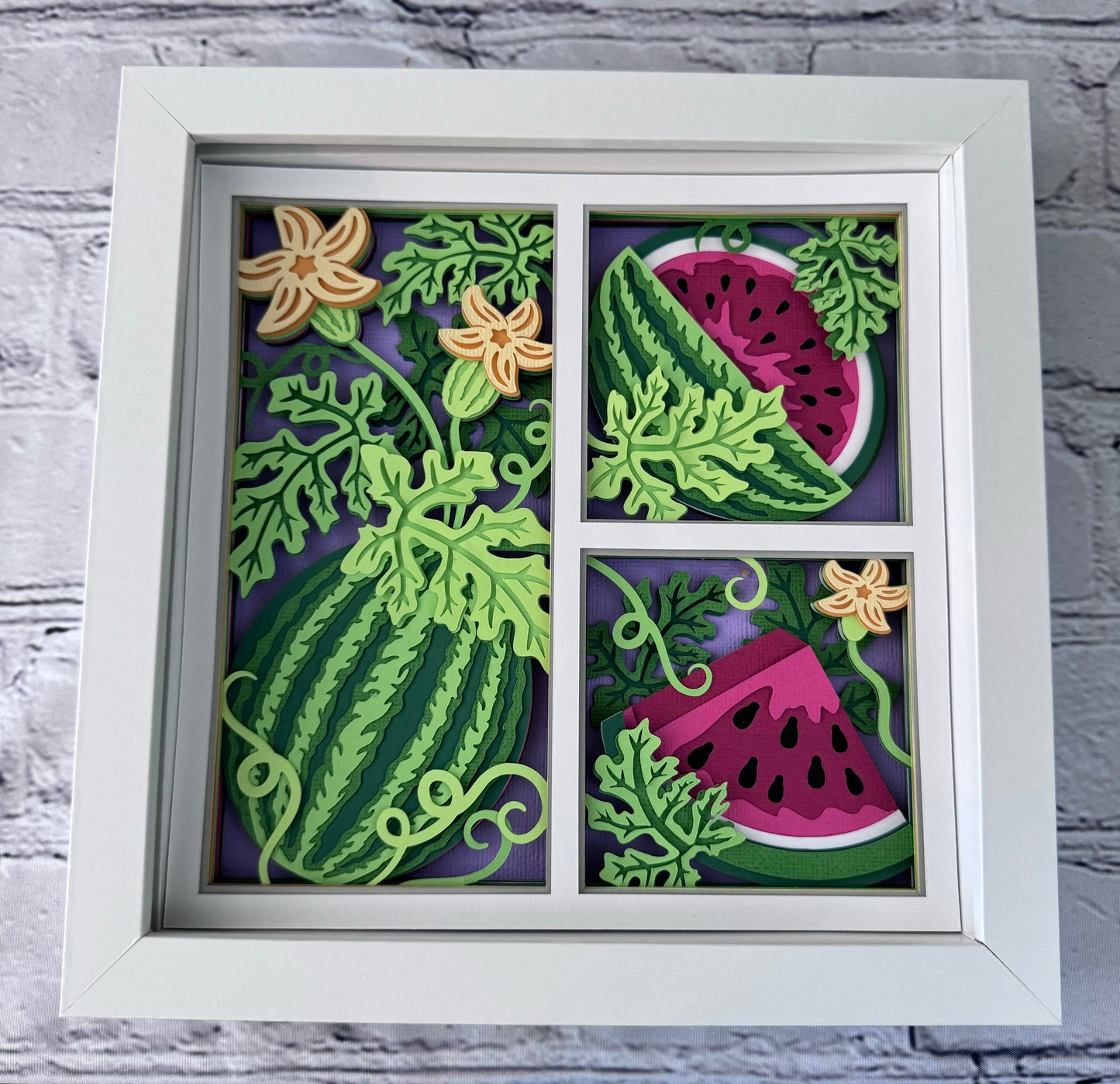 Watermelon three panel design 3D paper art in a shadowbox