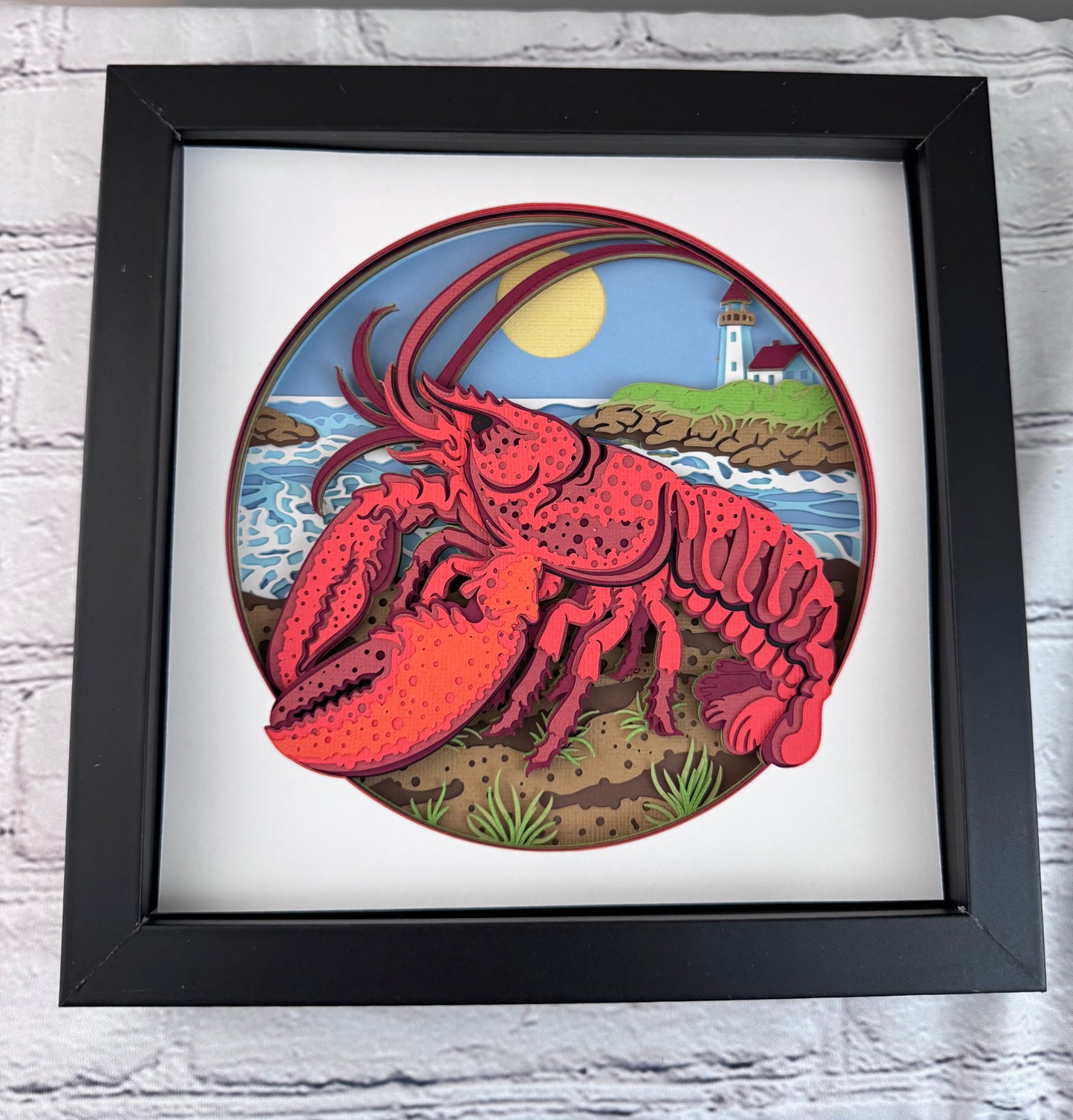 Lobster 3D paper art in a shadowbox