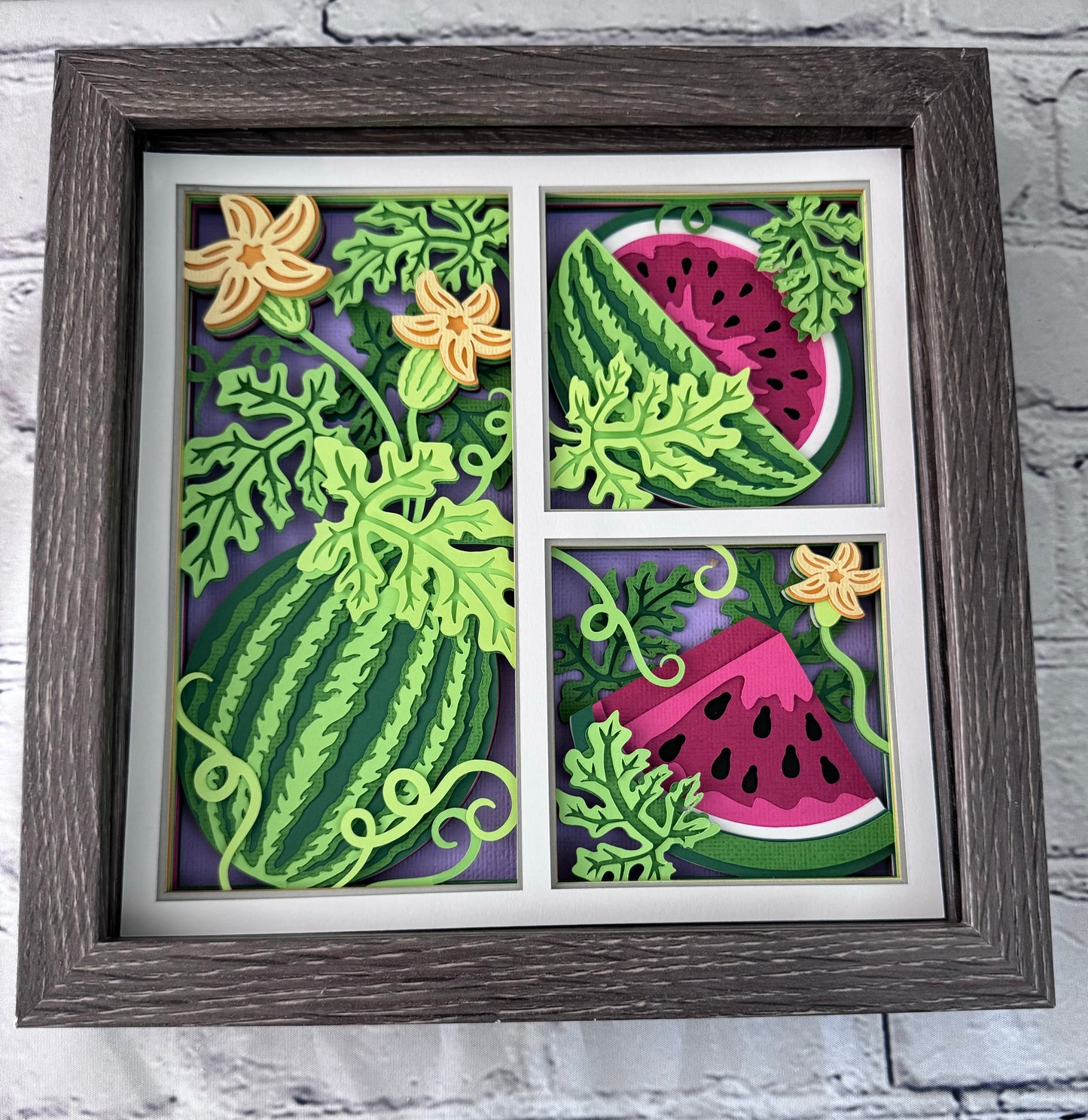 Watermelon three panel design 3D paper art in a shadowbox