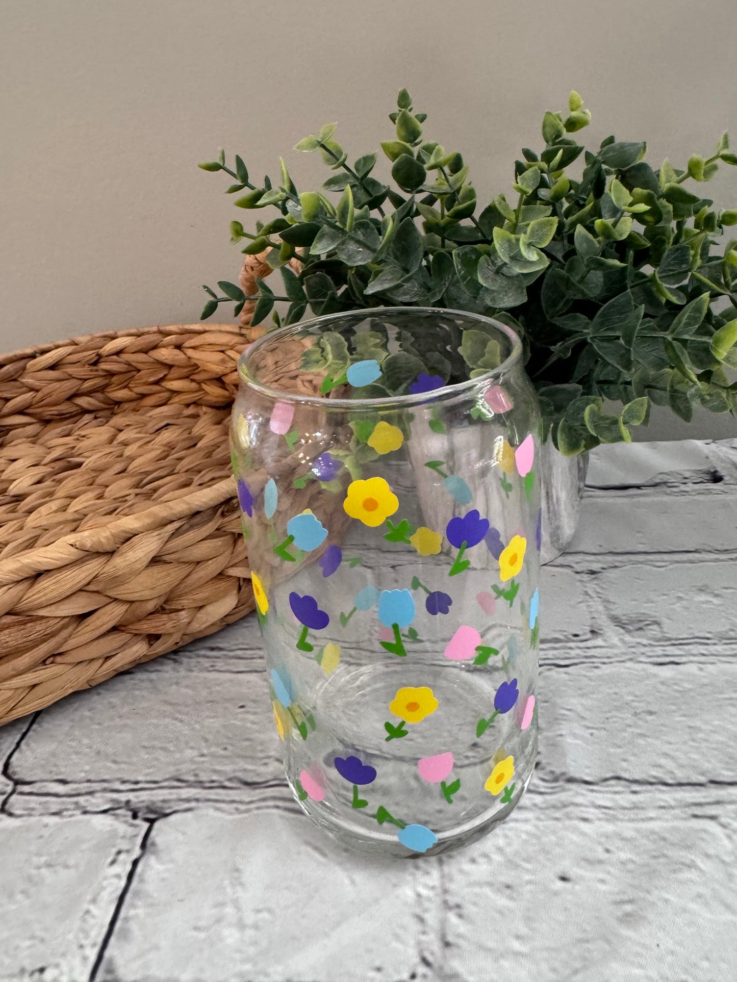 Petite flowers beer can glass