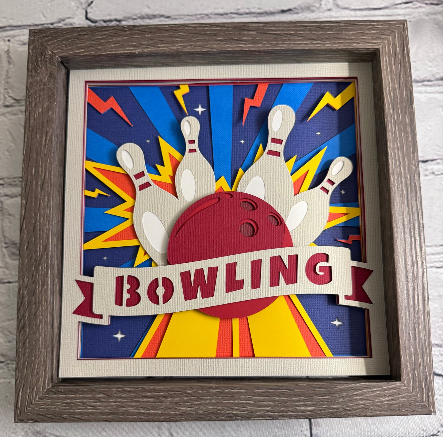 Bowling strike 3D paper art shadowbox