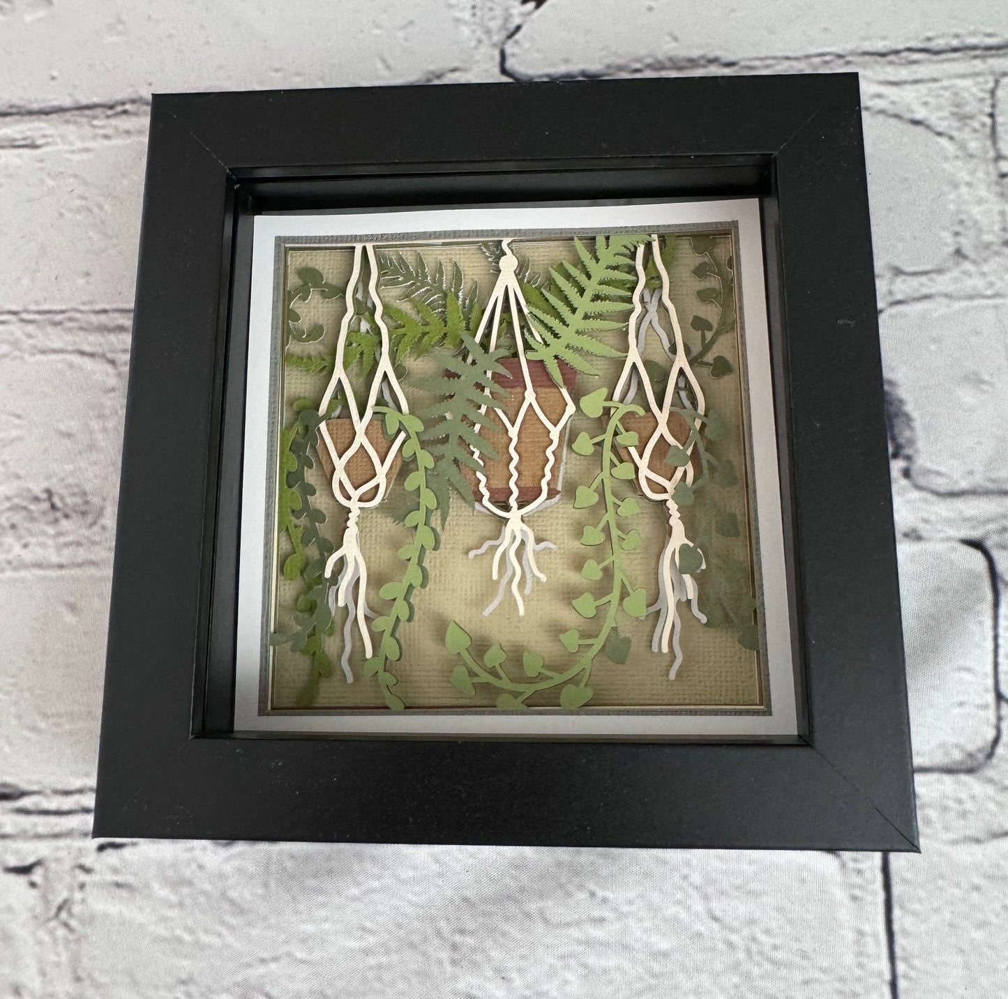 Boho hanging plants mini 3D paper art in a shadowbox