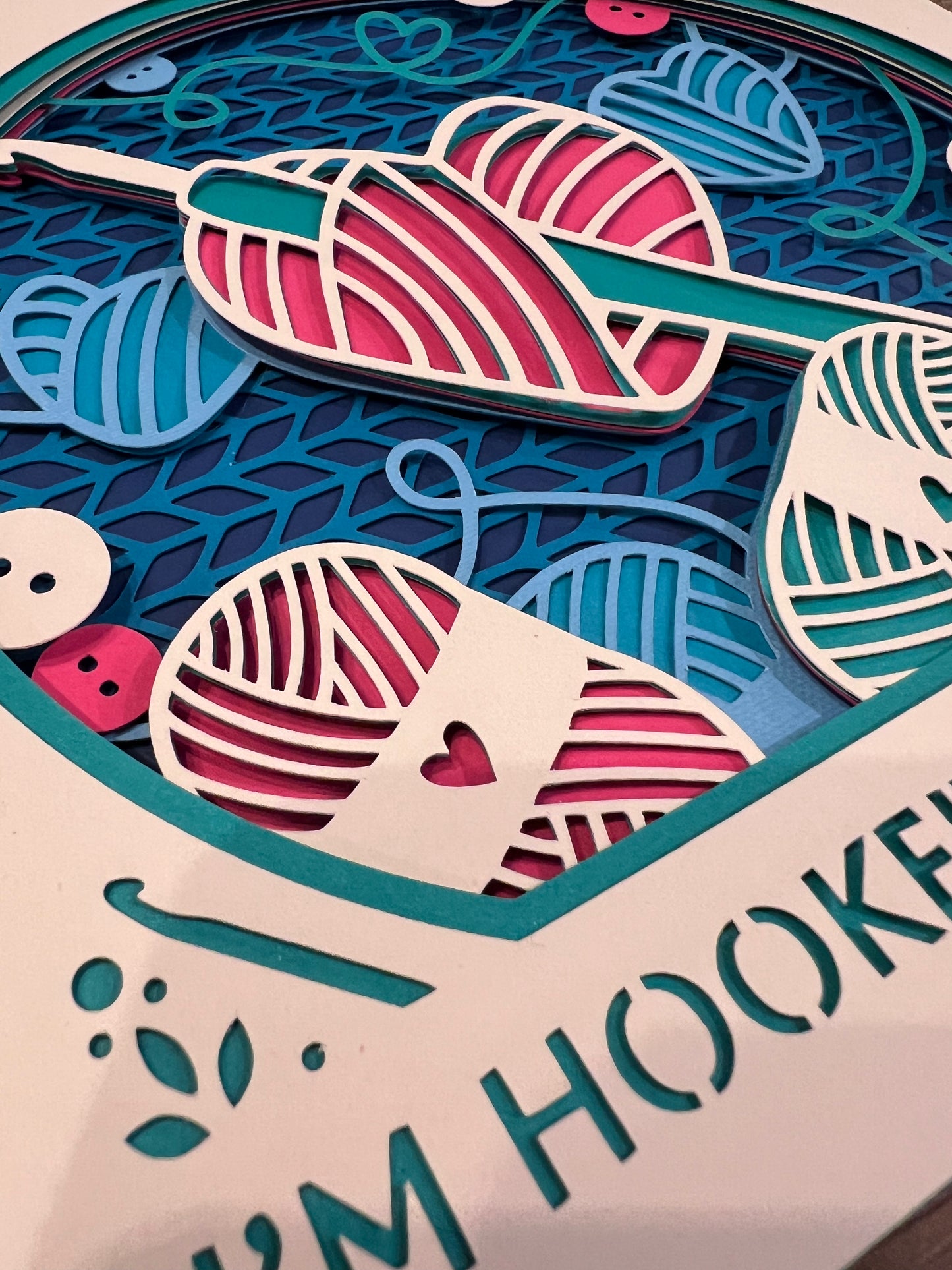 Hooked on crochet 3D paper art in a shadowbox
