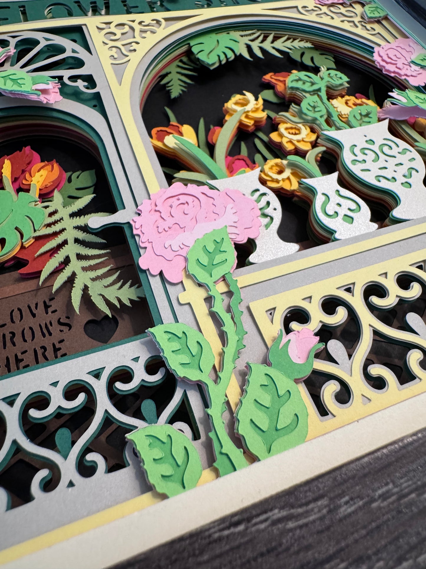 Flower shop 3D paper art in a shadowbox