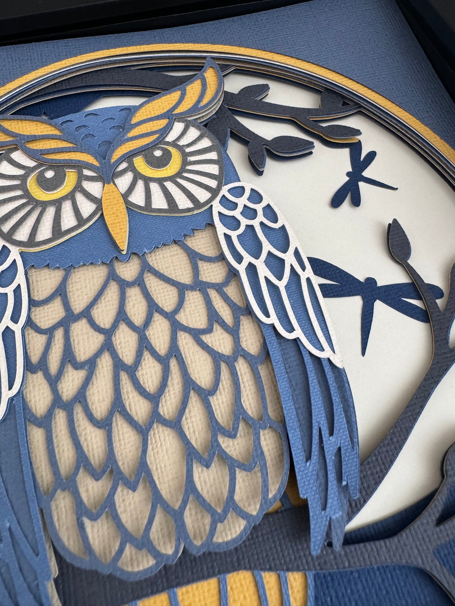 Owl nighttime scene 3D paper art in a shadowbox