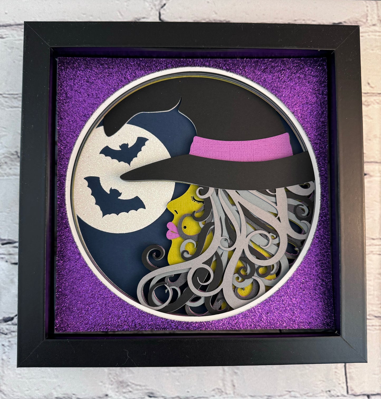 Witch and moon 3D paper art shadowbox