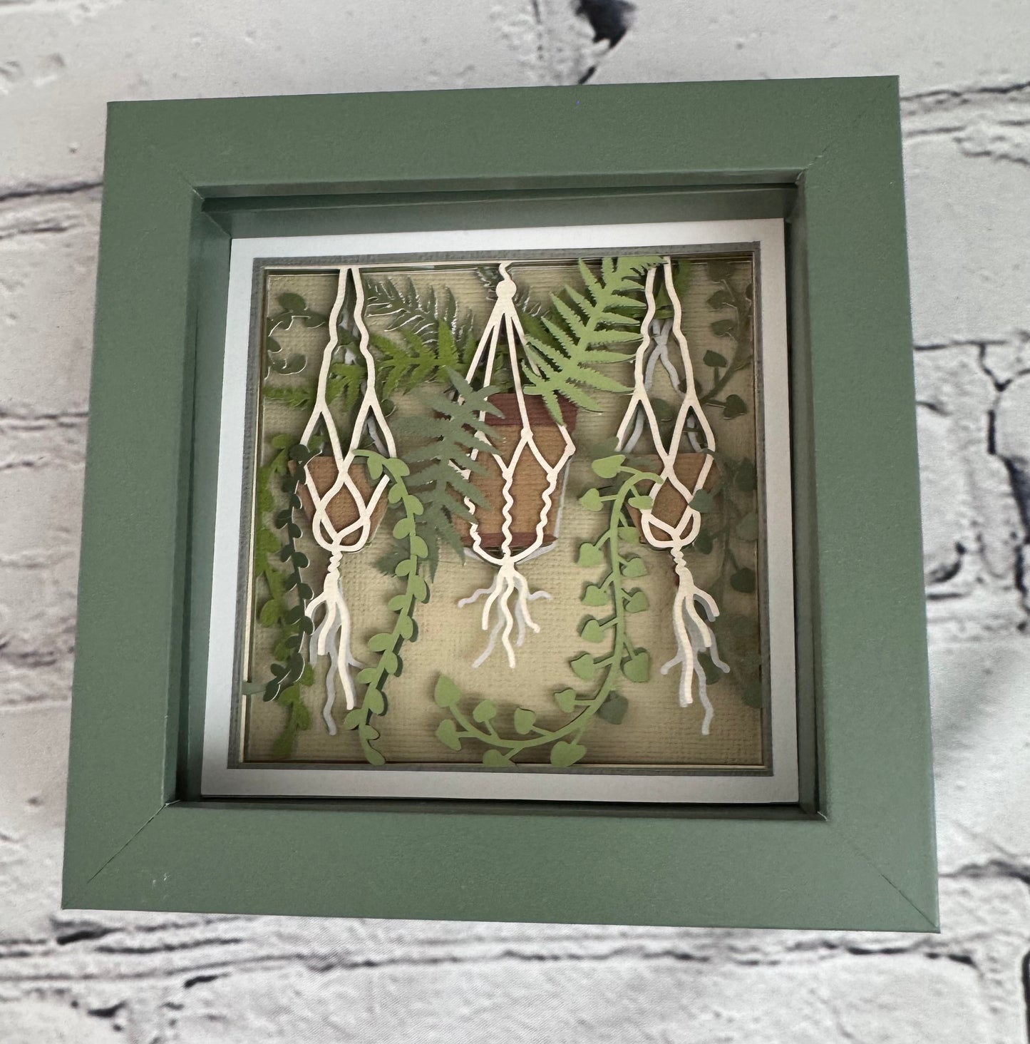 Boho hanging plants mini 3D paper art in a shadowbox