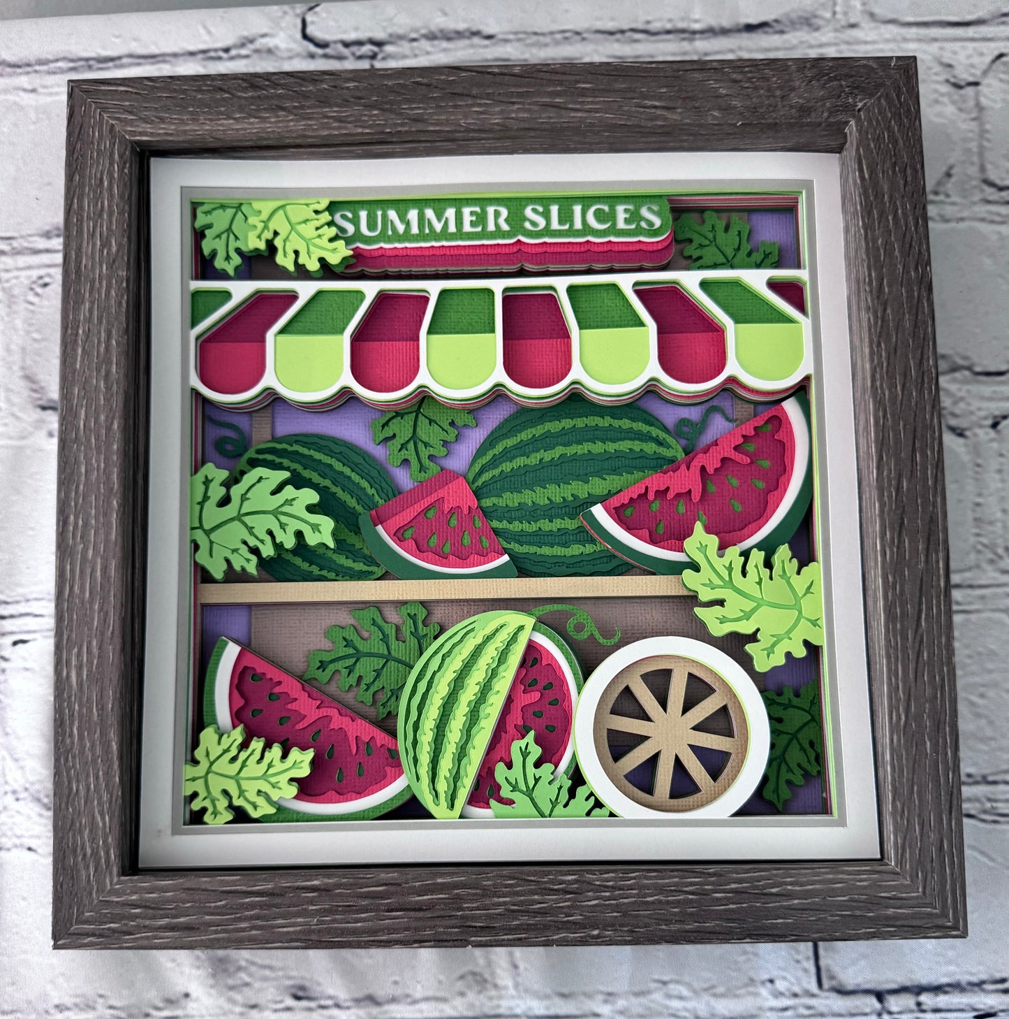 Watermelon cart design 3D paper art in a shadowbox