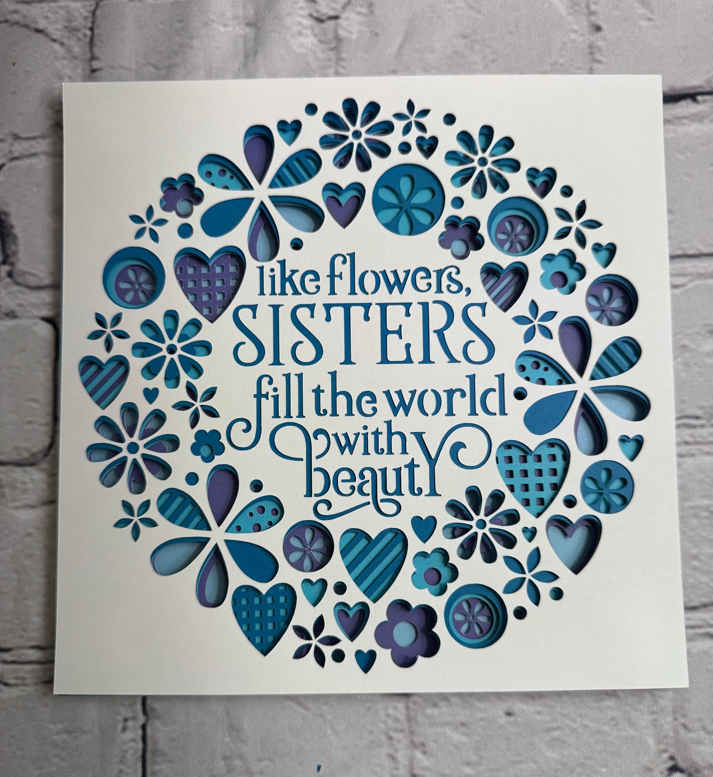 Like flowers, sisters fill the world with beauty 3D paper art in a shadowbox