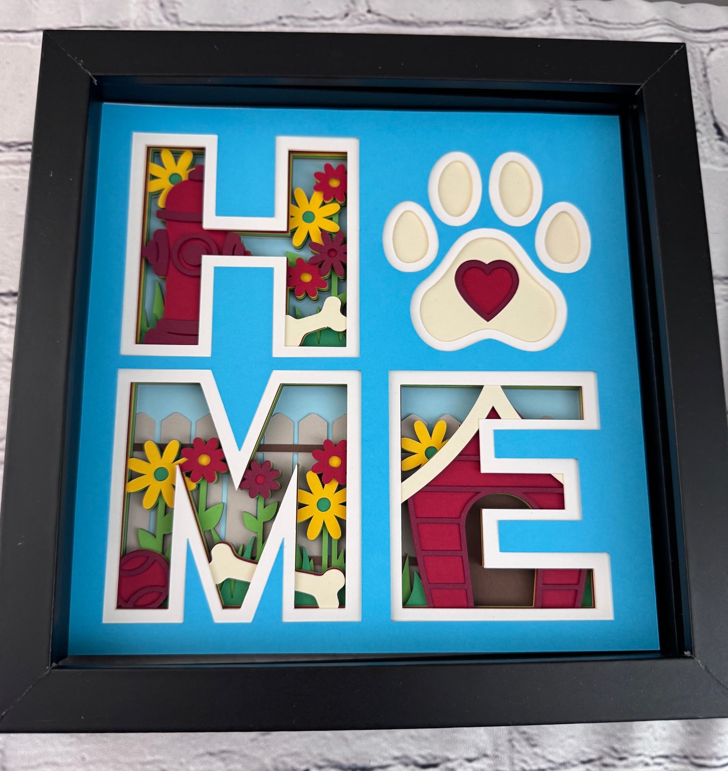 Home- Dog design 3D paper art in a shadowbox