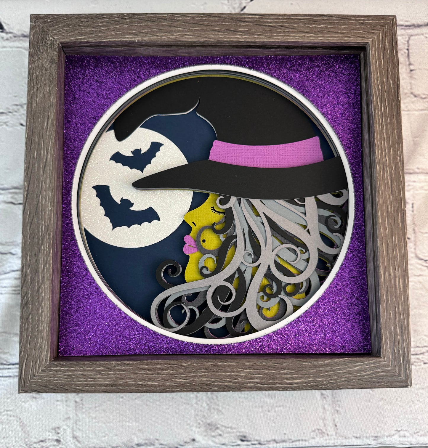 Witch and moon 3D paper art shadowbox