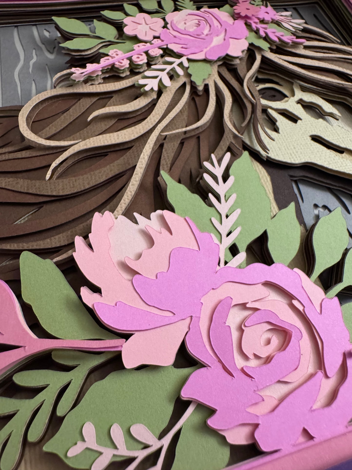 Horse with flowers 3D paper art in a shadowbox