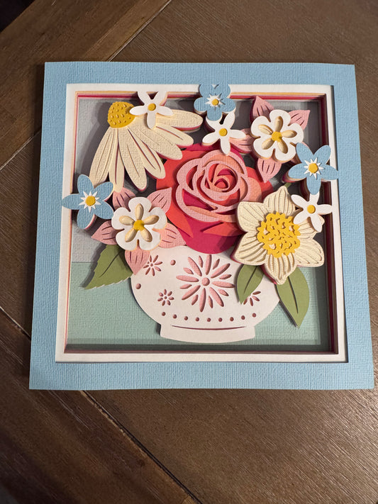 Spring floral arrangement 3D paper art in a shadowbox