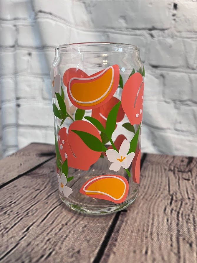 Peach floral beer can glass