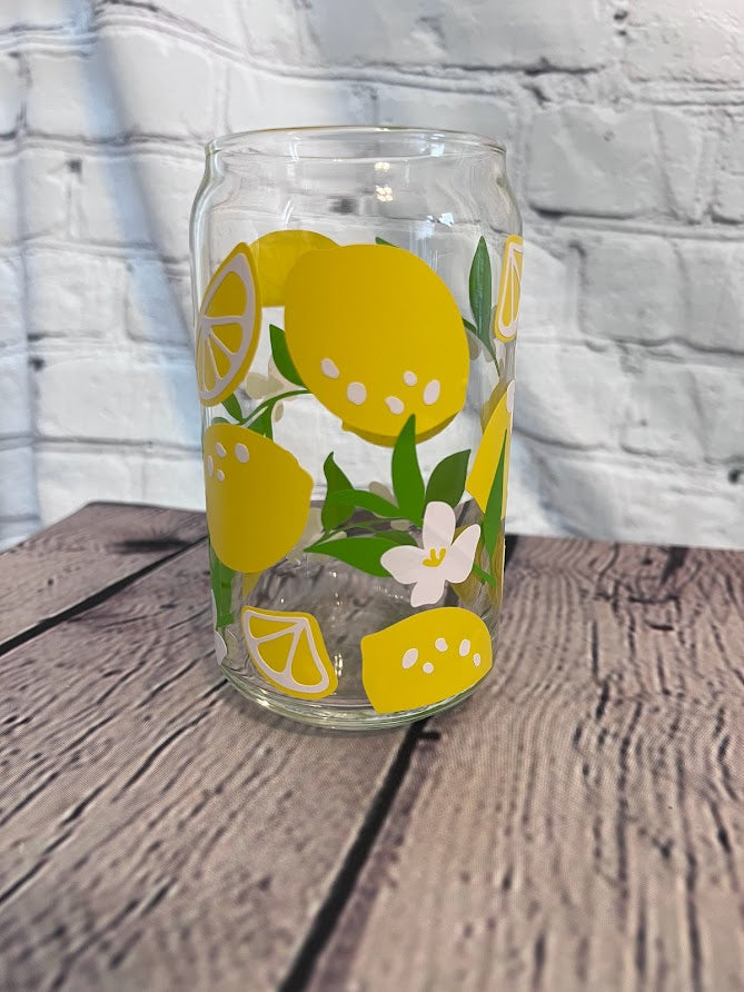 Lemon floral beer can glass