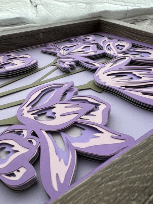 Purple flowers 3D paperart shadowbox