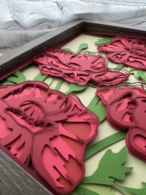 Red carnations 3D paperart shadowbox