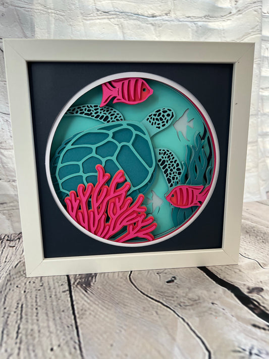Sea turtle 3D paper art shadowbox
