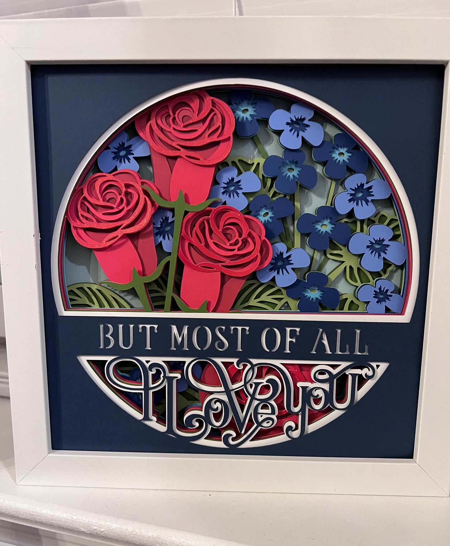 But most of all I love you 3D paper art in a shadowbox