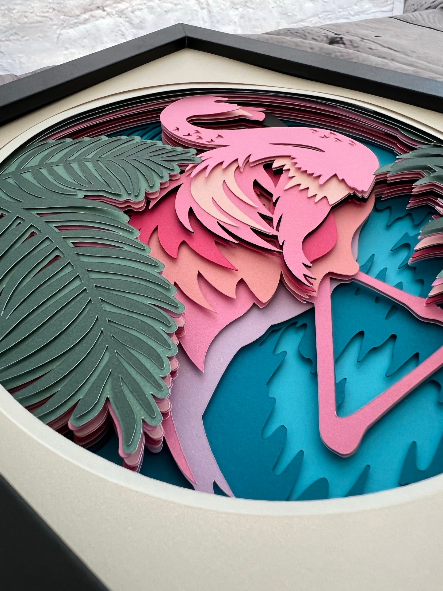 Flamingo 3D paper art shadowbox