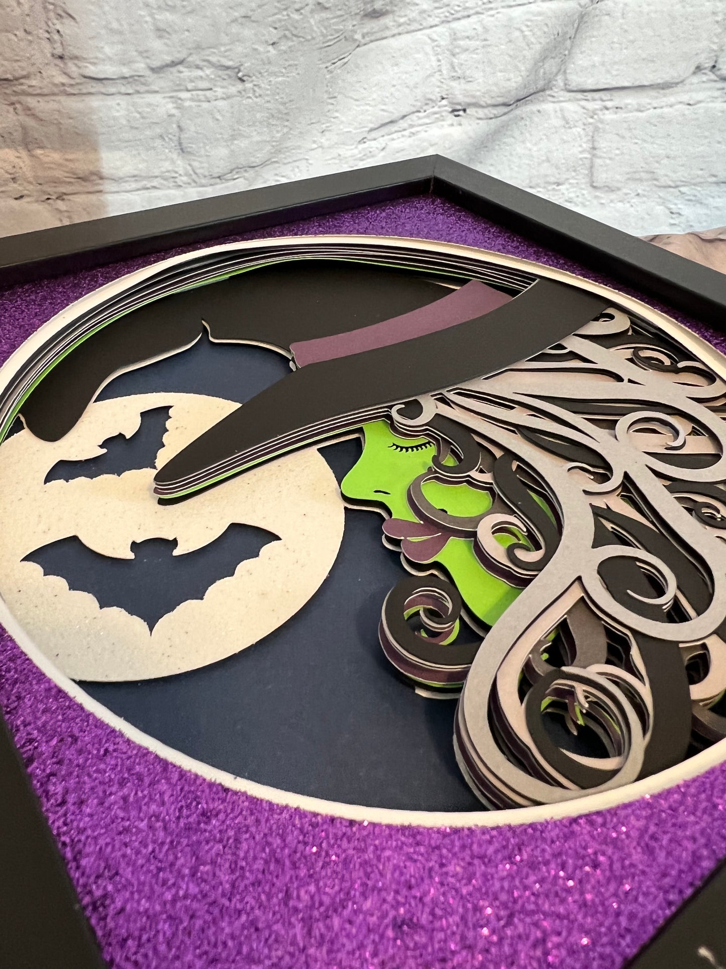 Witch and moon 3D paper art shadowbox