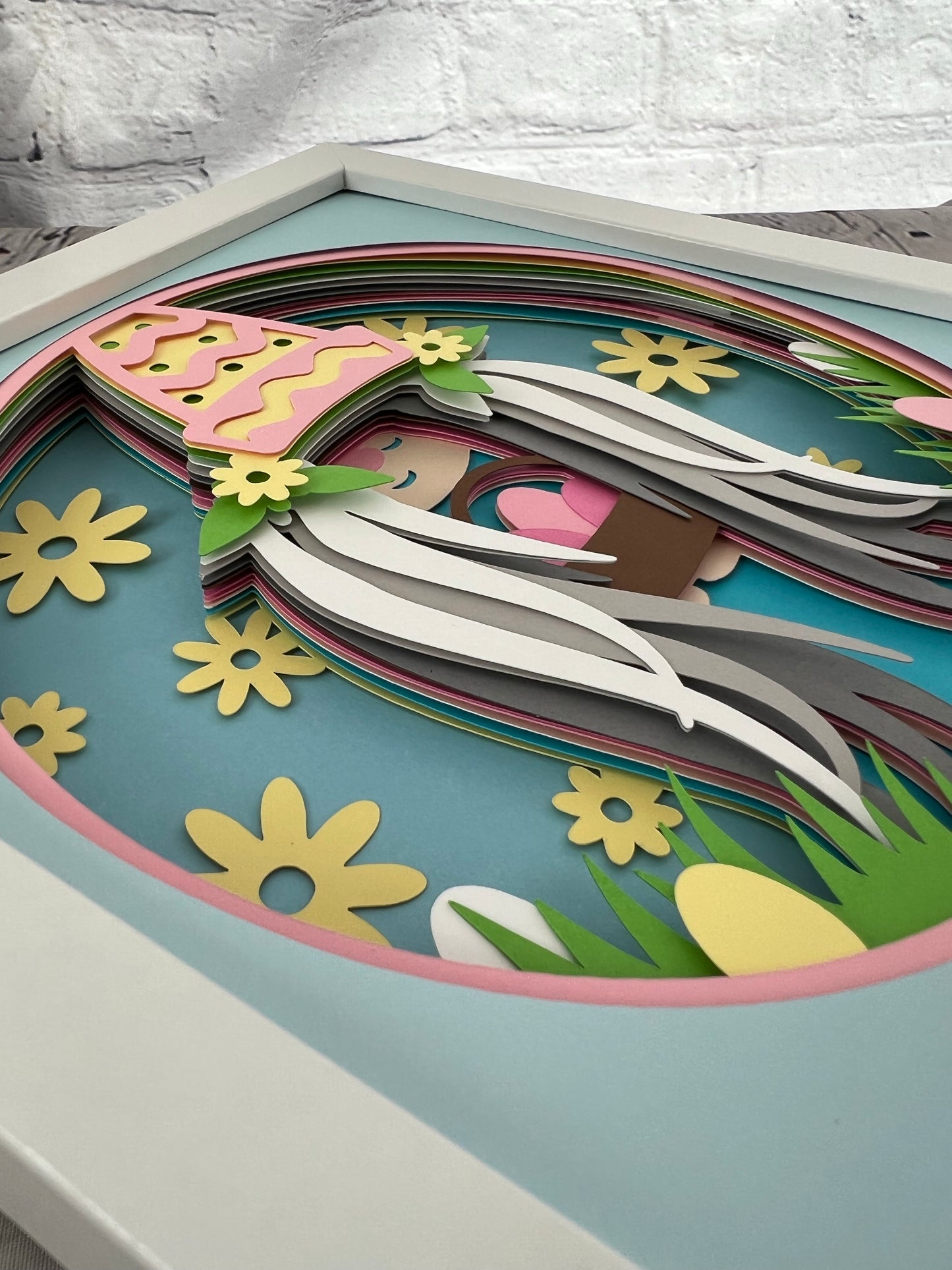 Easter gnome- pigtails 3D paper art shadowbox