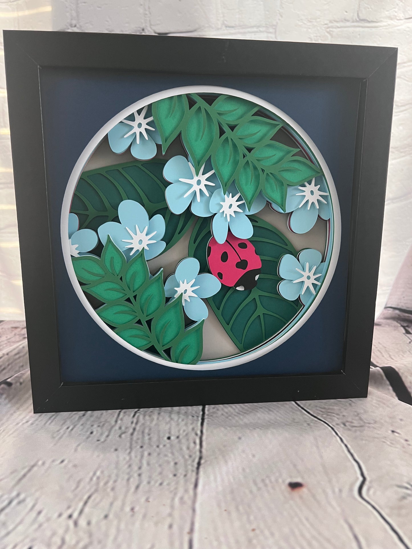 Floral ladybug 3D paper art shadowbox