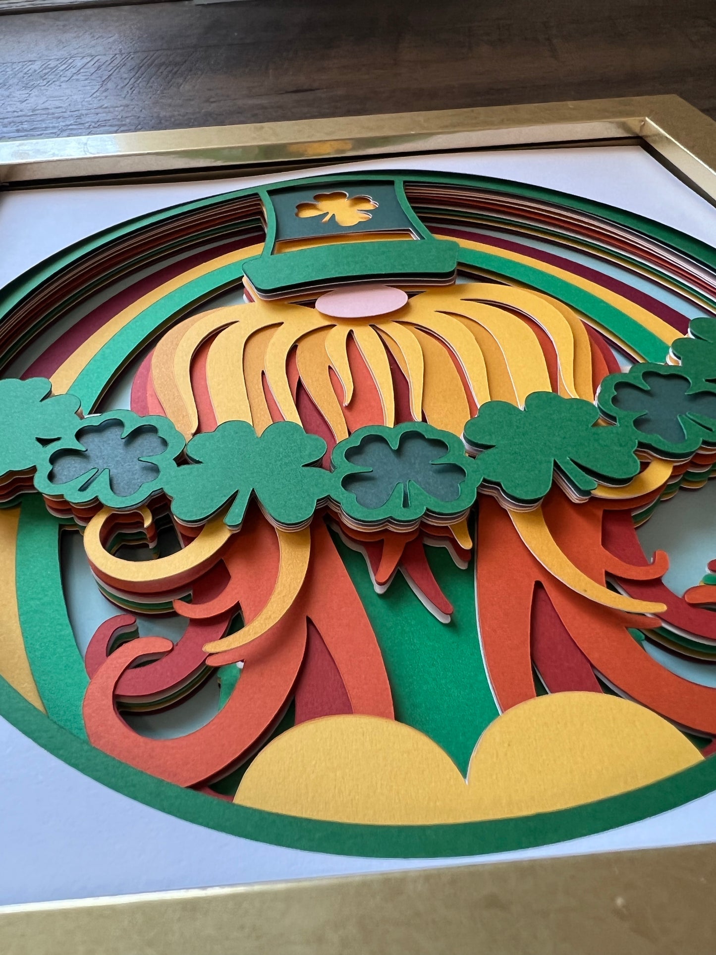 St. Pat gnome-clover 3D paper art shadowbox