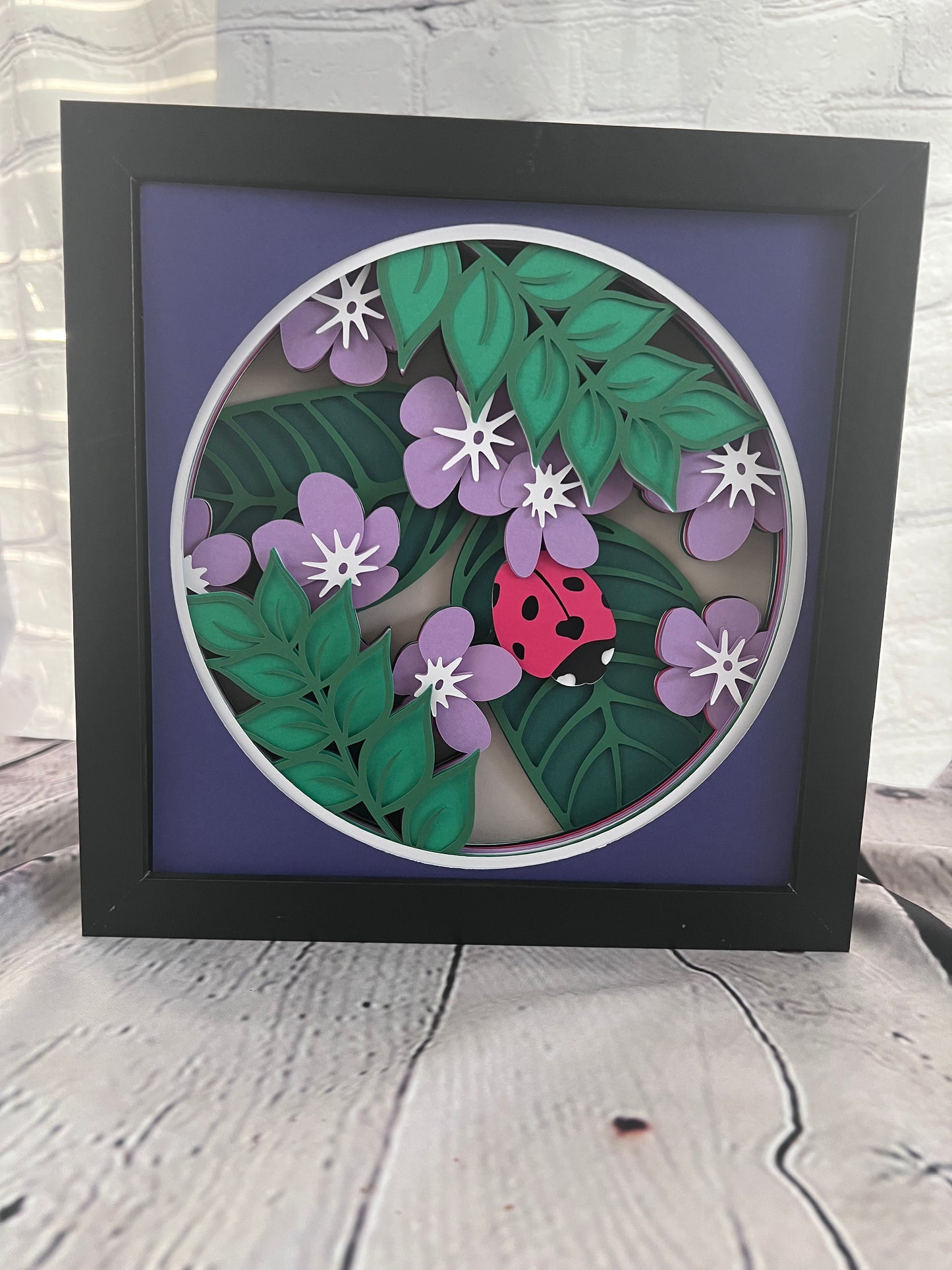 Floral ladybug 3D paper art shadowbox