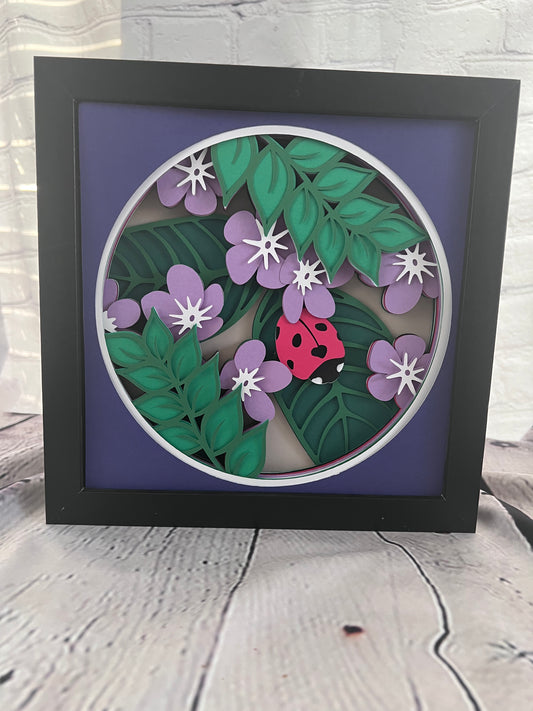 Floral ladybug 3D paper art shadowbox