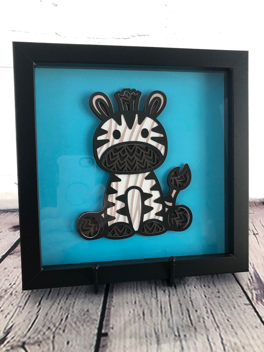 Zebra 3D paper art shadowbox Olivia Reagan Designs