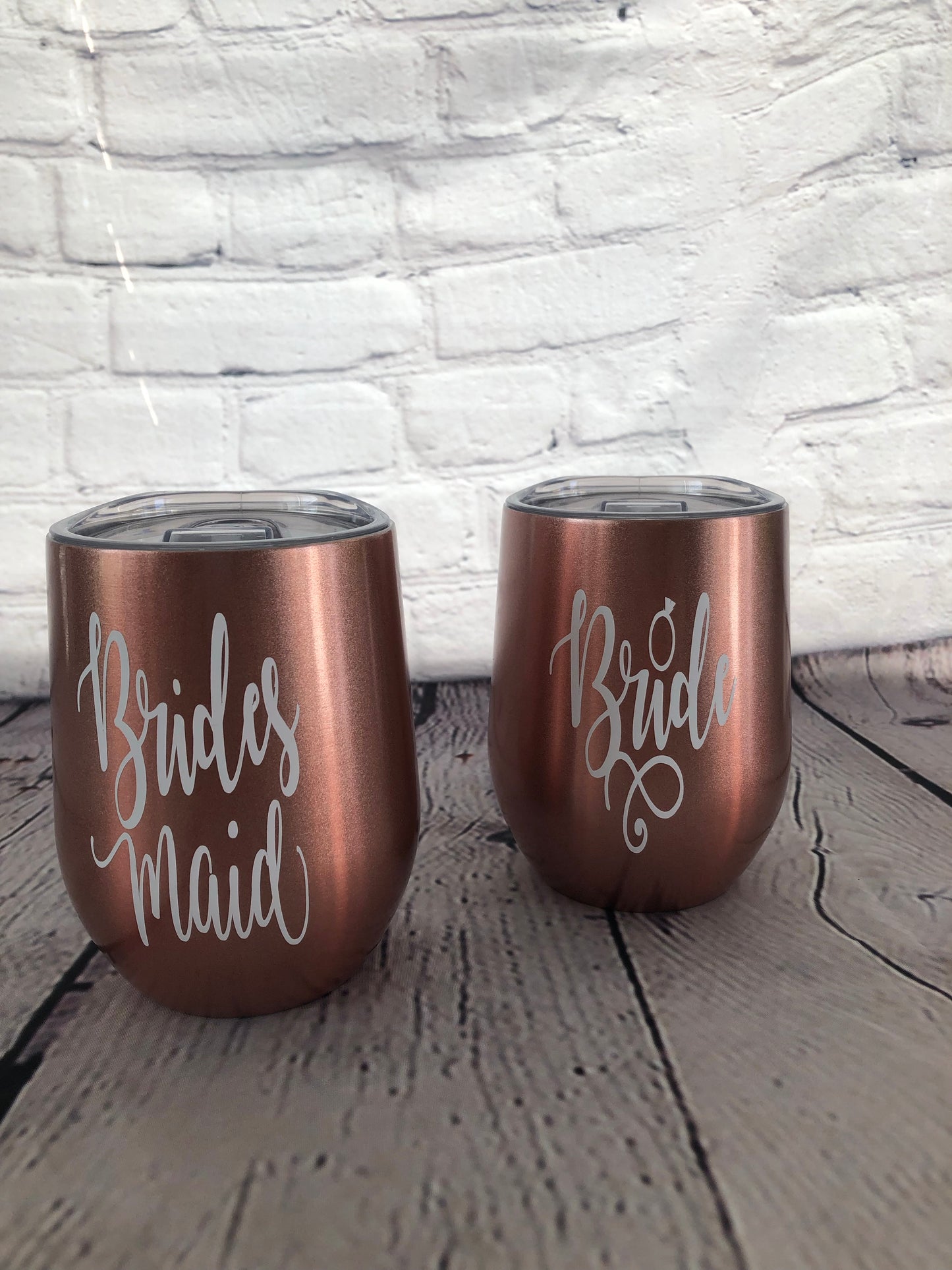 Bride rose gold wine set