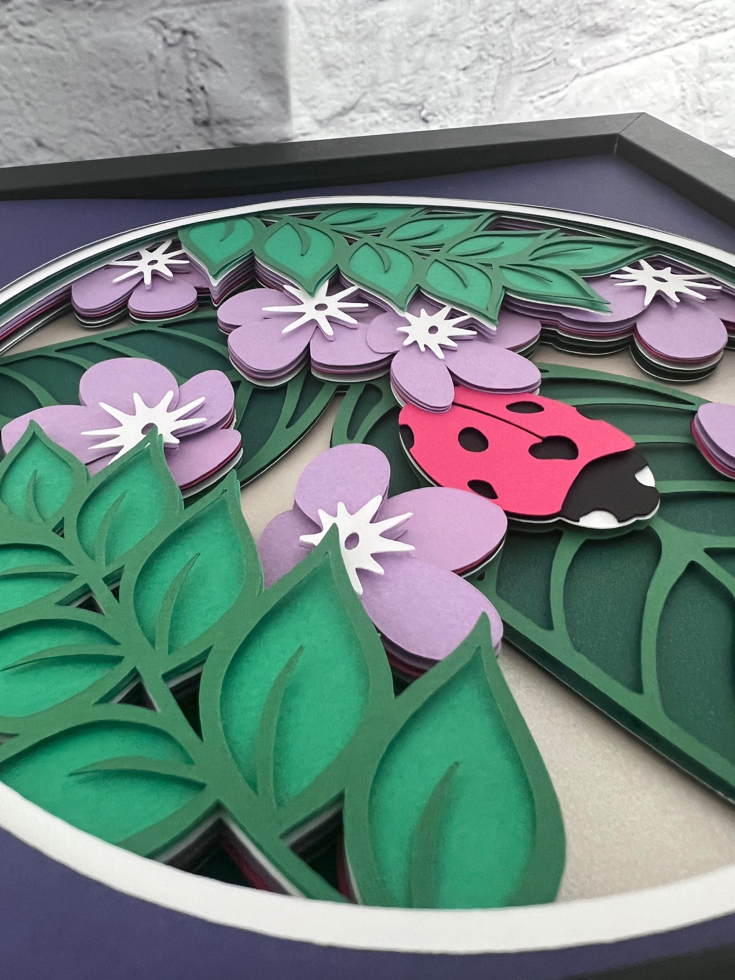 Floral ladybug 3D paper art shadowbox
