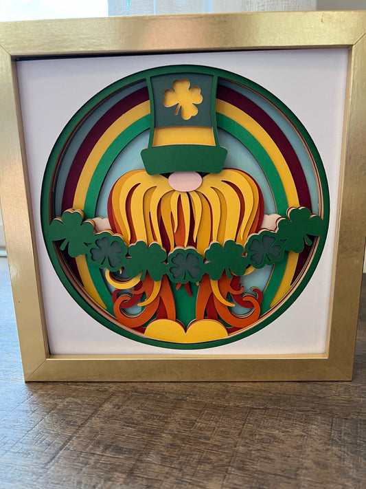 St. Pat gnome-clover 3D paper art shadowbox