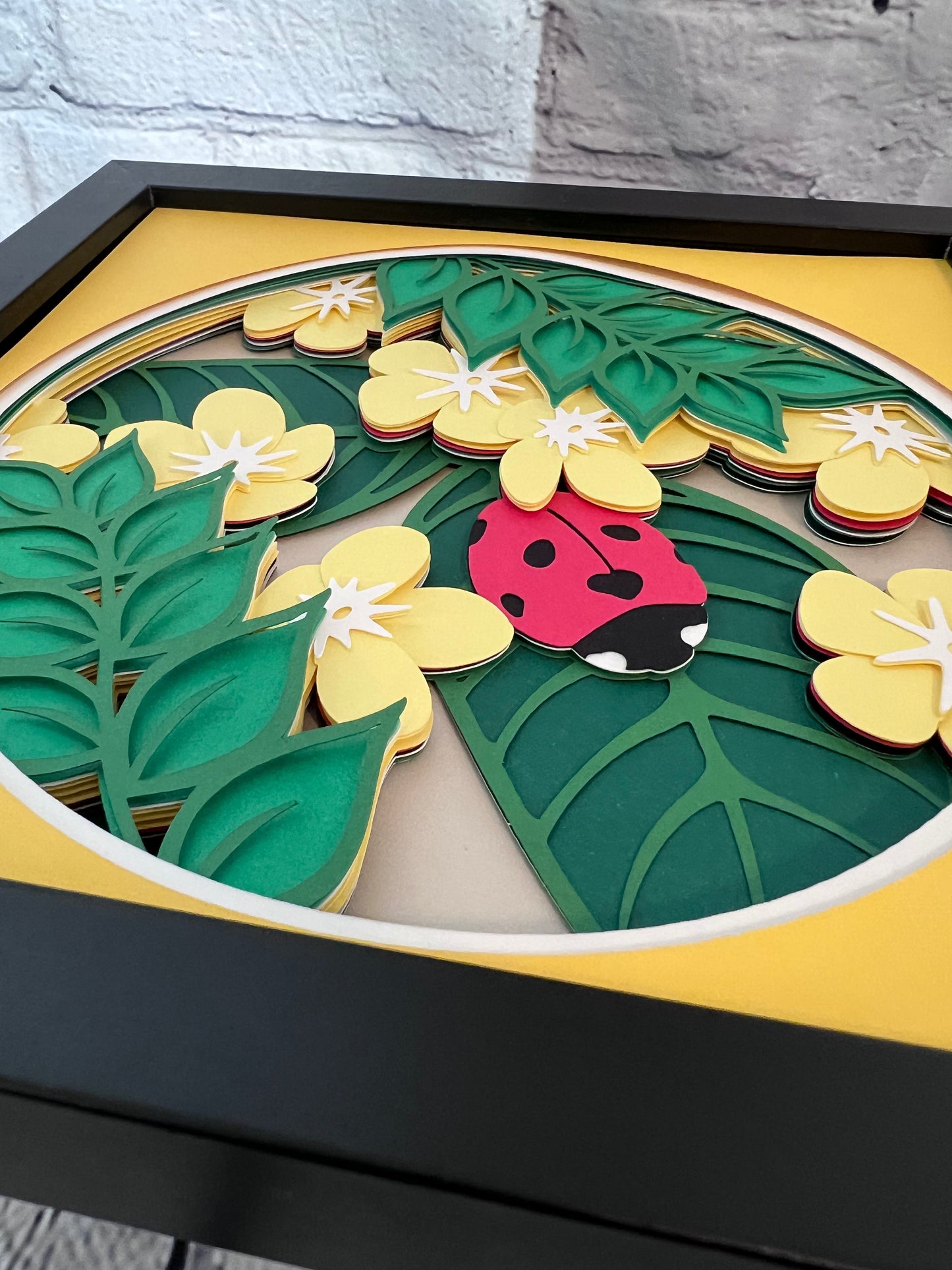 Floral ladybug 3D paper art shadowbox