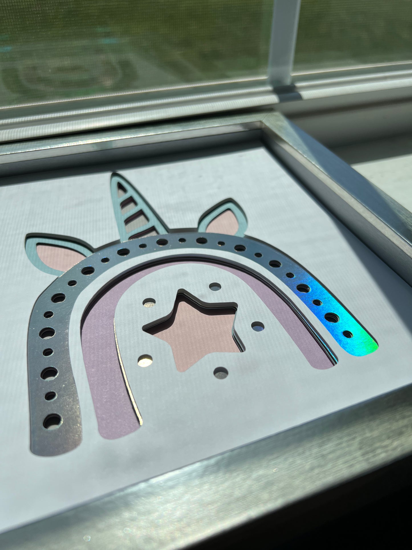 Unicorn boho rainbow 3D paper art shadowbox