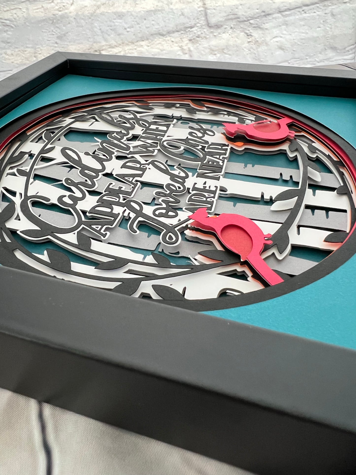 Cardinals appear 3D paper art shadowbox