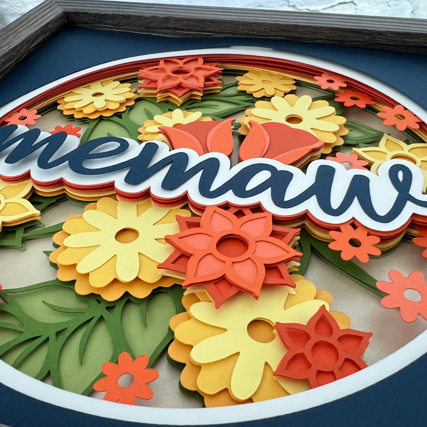 Memaw floral 3D paper art shadowbox
