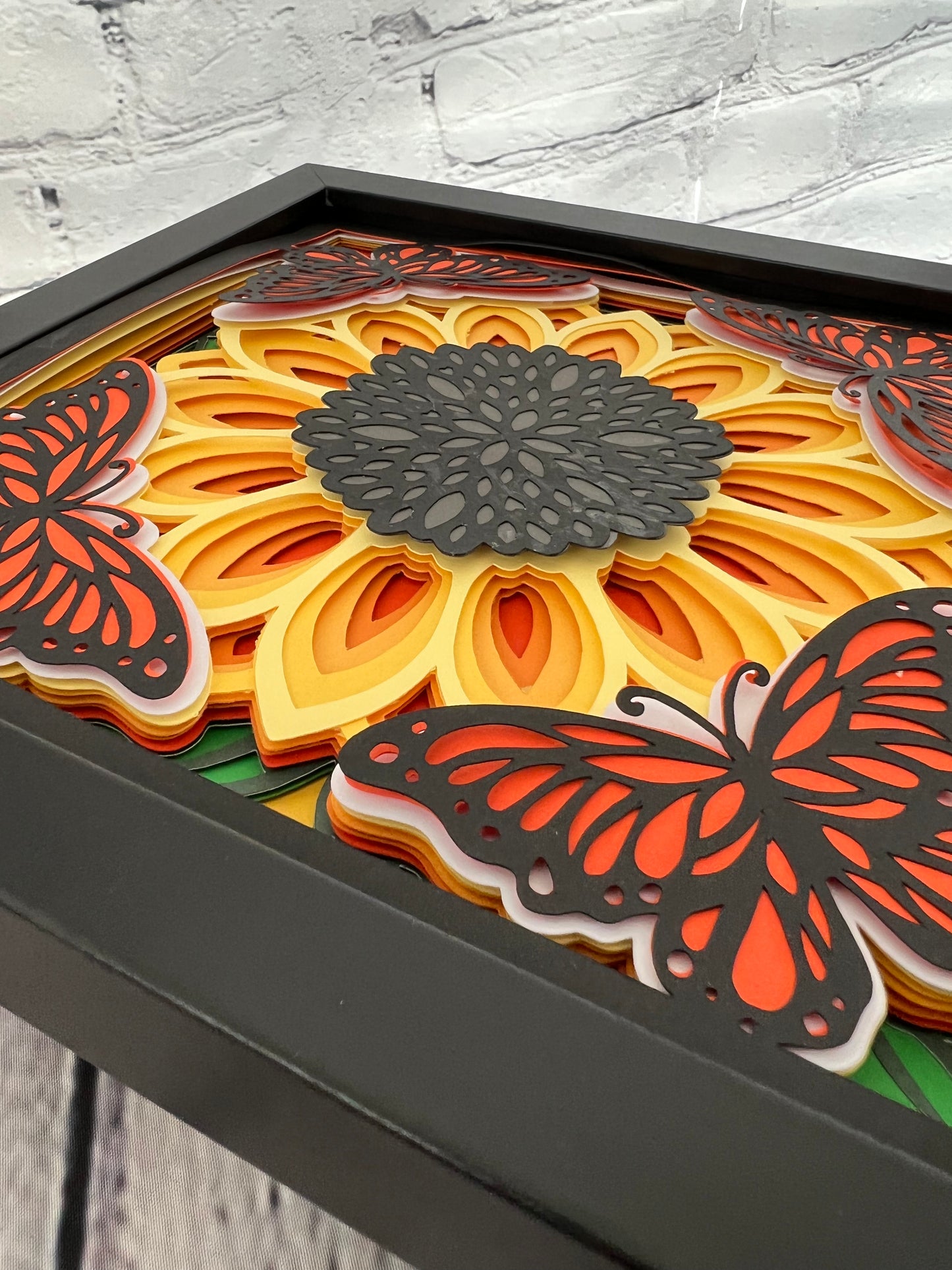 Monarch 3D paper art shadowbox