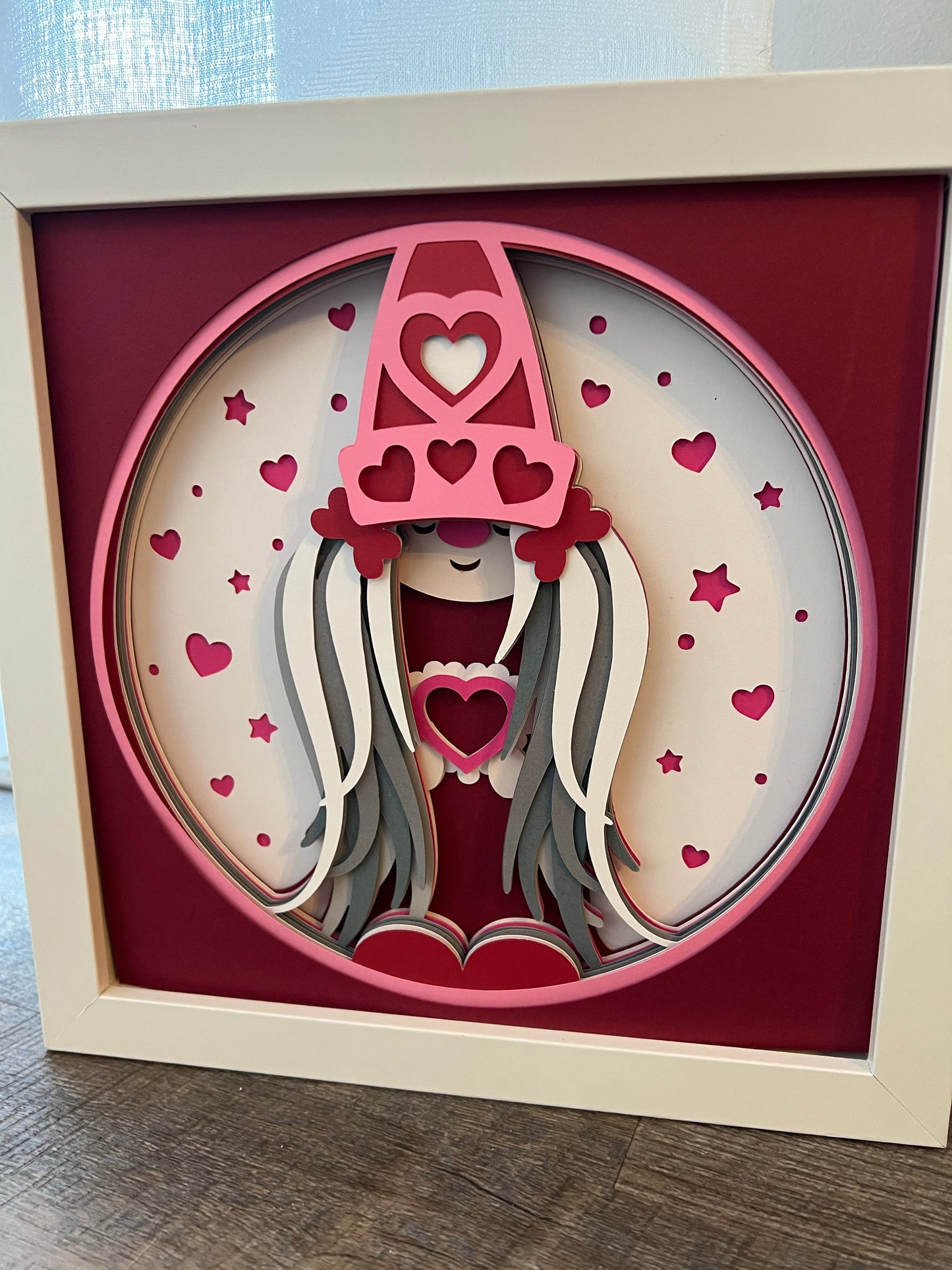 Valentine gnome-pigtails 3D paper art shadowbox