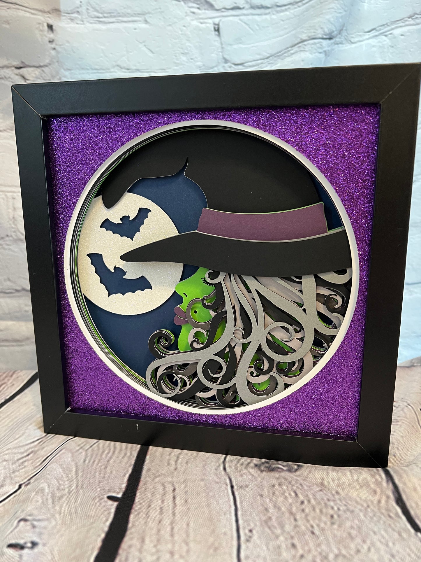 Witch and moon 3D paper art shadowbox