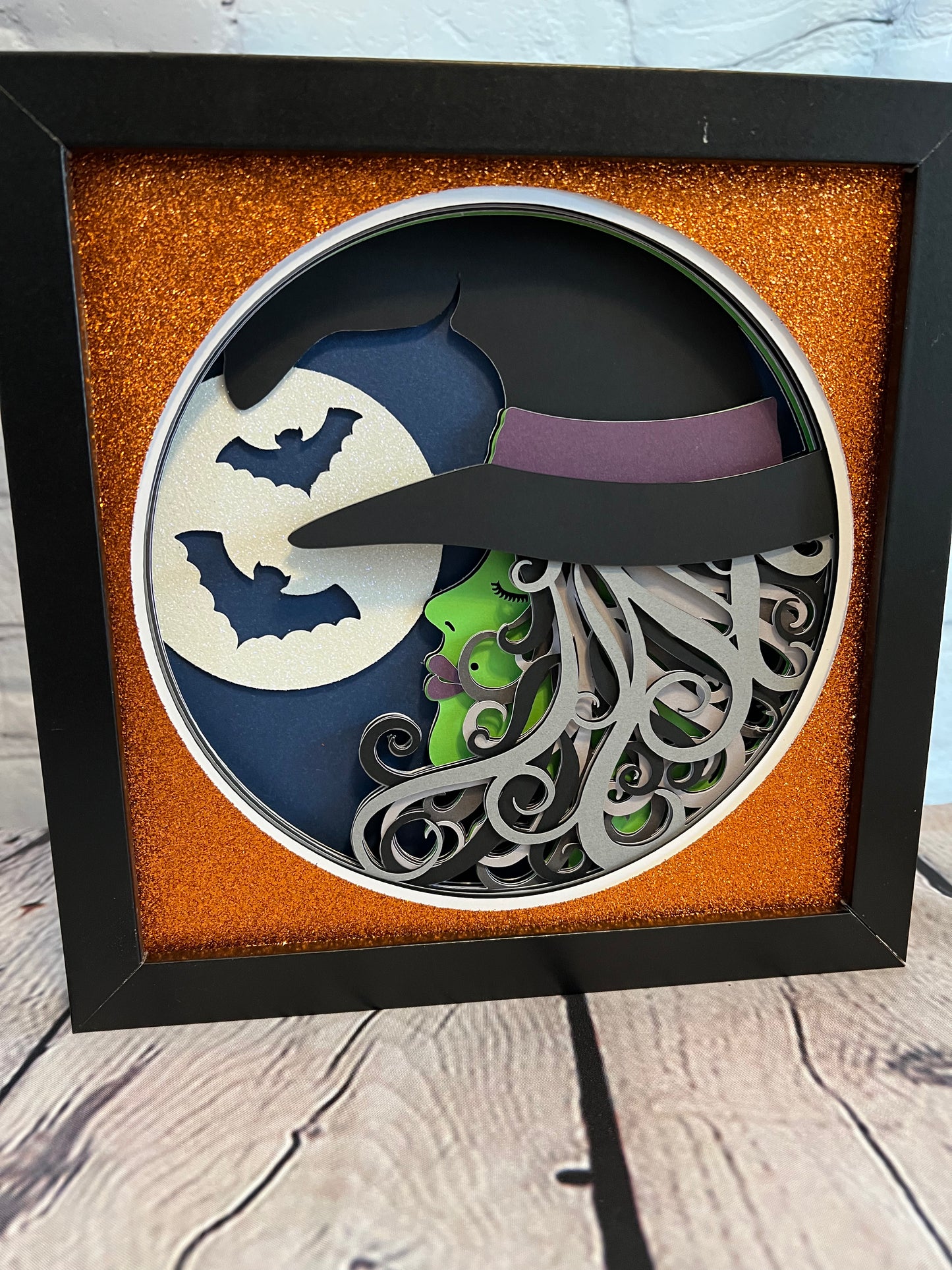 Witch and moon 3D paper art shadowbox