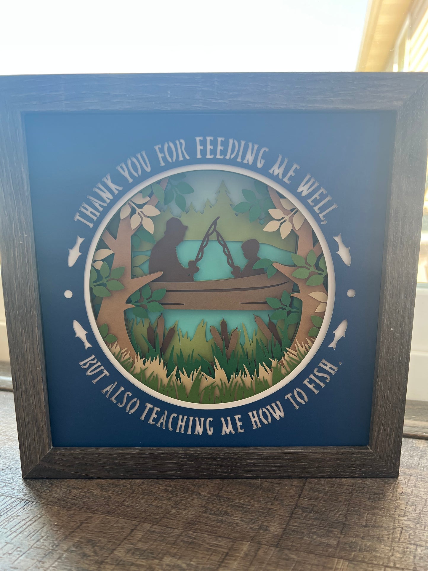 Father fishing 3D paper art shadowbox