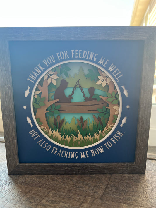 Father fishing 3D paper art shadowbox