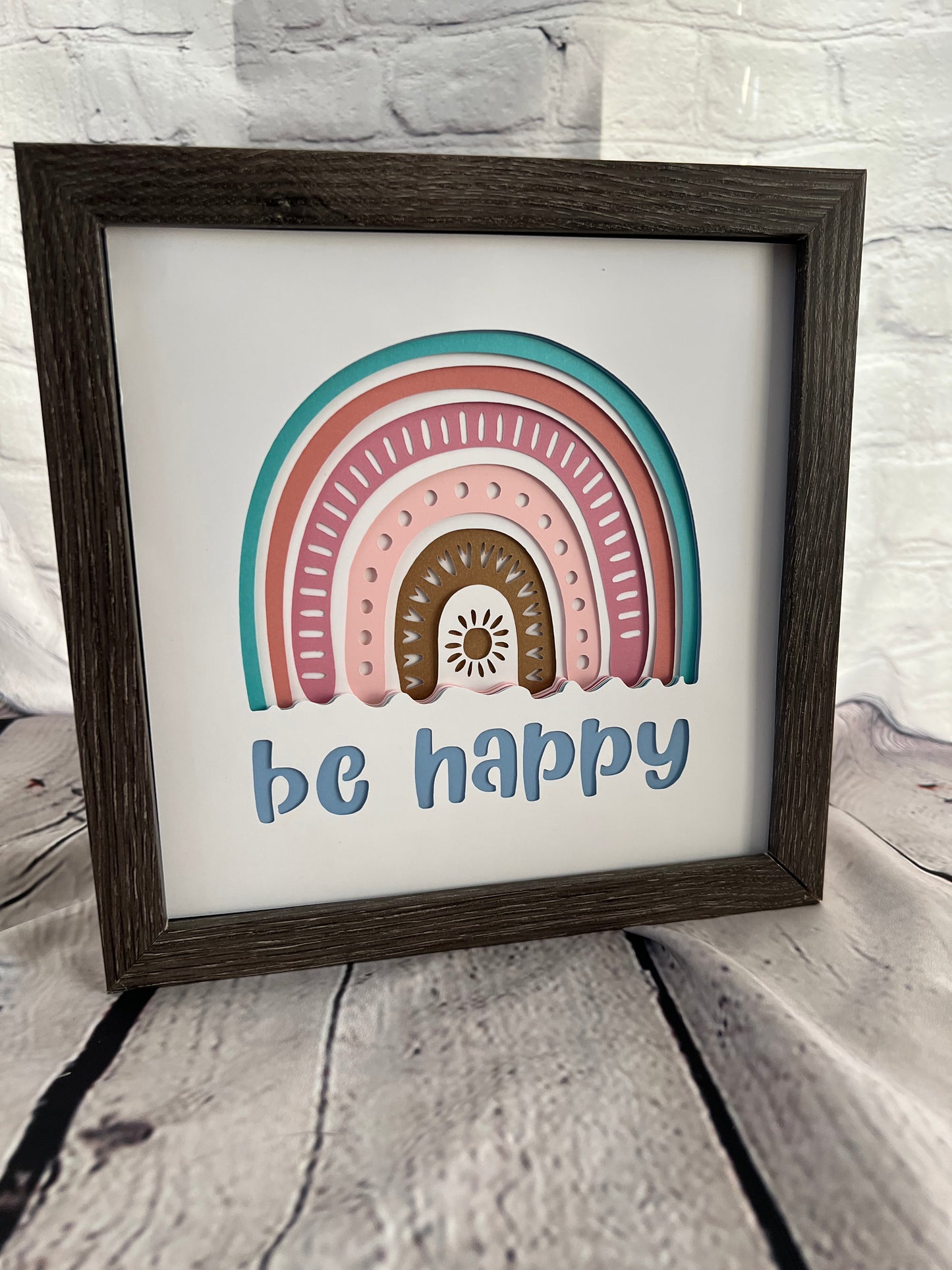Be happy boho rainbow 3D paper art shadowbox