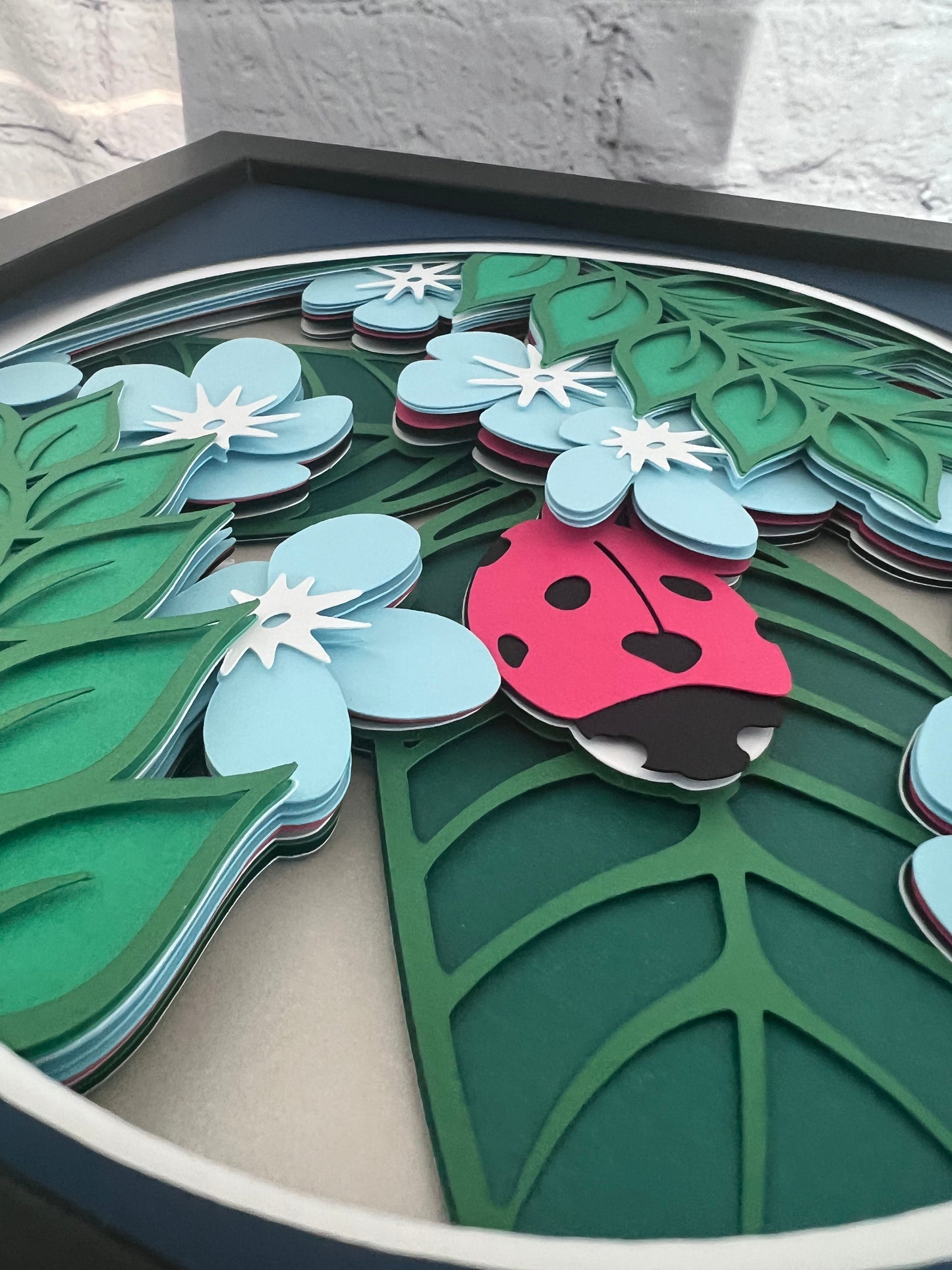Floral ladybug 3D paper art shadowbox